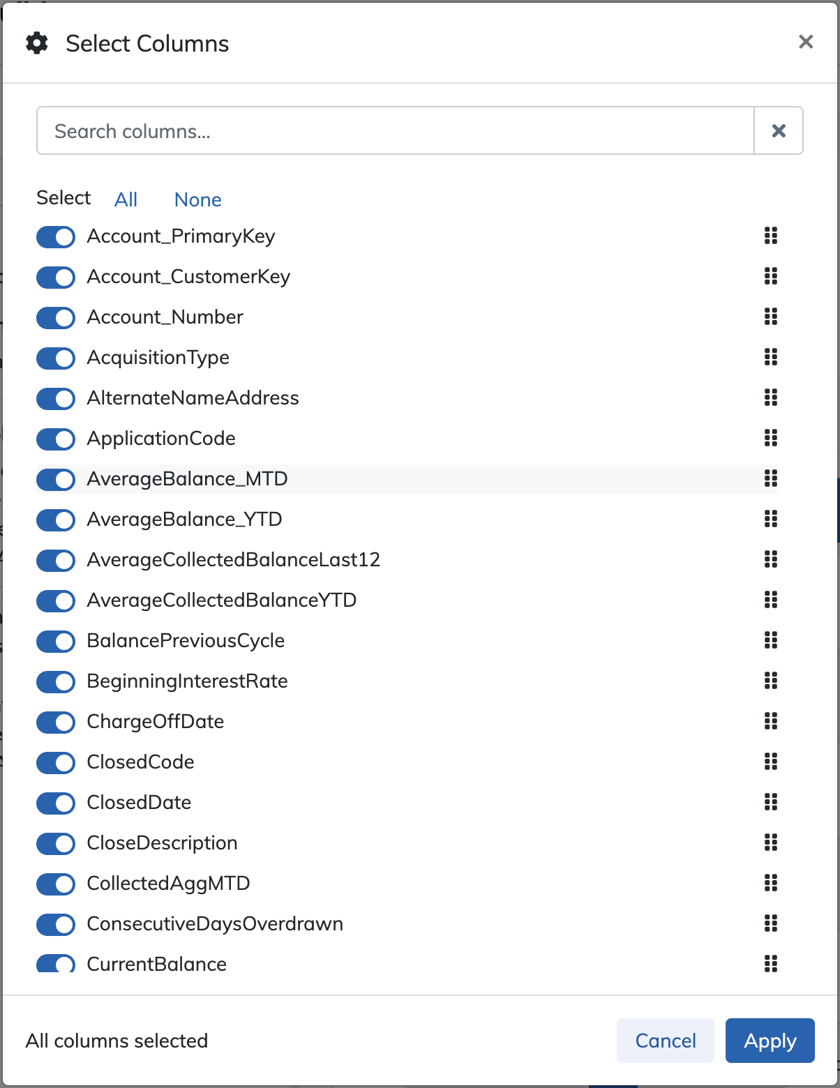 Column select modal