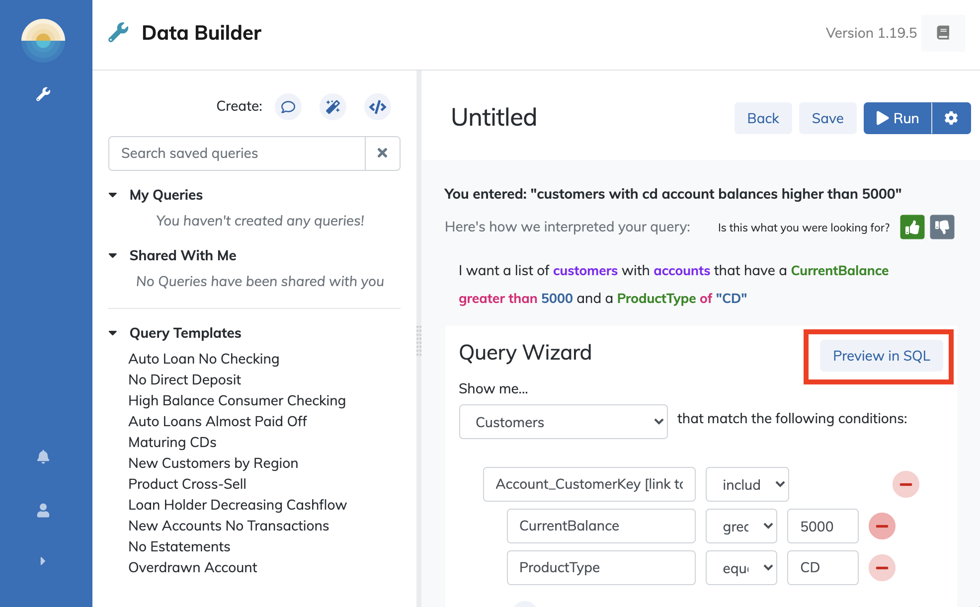 Screenshot of the preview in SQL button